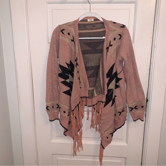 Tobi Aztec Cardigan with Fringe- One Size Fits All - Picture 3 of 5